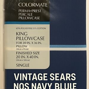 Vintage Navy Blue Sears Perma Prest King Pillowcase